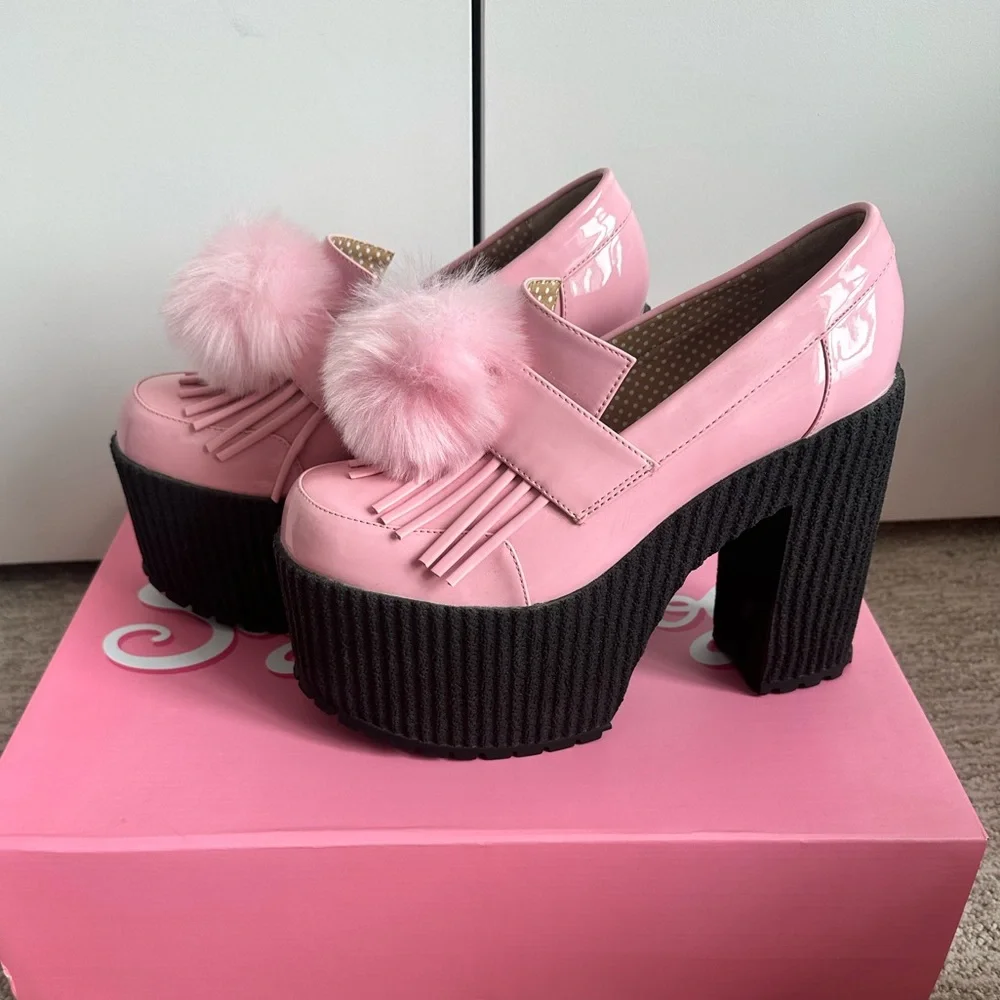 Discontinued Dollskill Sugar Thrillz Pink Princess Puff Platform Loafters Size 8 - Picture 3 of 6